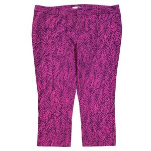 Coldwater Creek Natural Fit Dark Pink Purple Tropical Leaf Cropped Pant Beachy